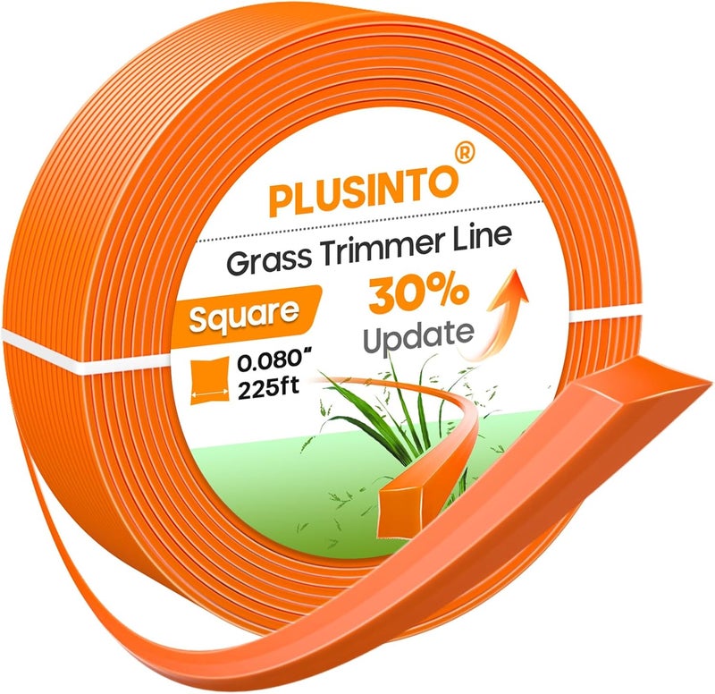 PLUSINTO String Trimmer Line .080", 225 Feet Weed Eater String, Square Trimmer Line for Universal Replacement, Orange Premium Nylon String Trimmer Line for Light Grass&Weeds - Image 1